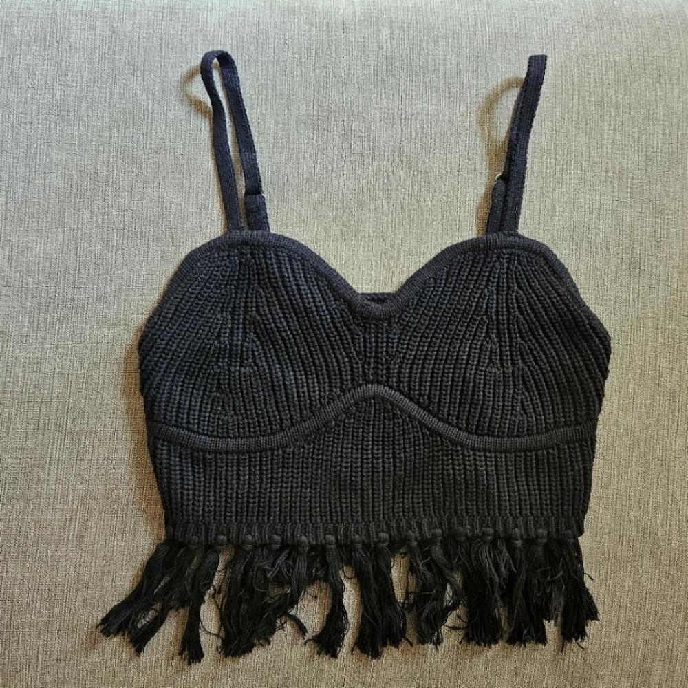 Wild Fable Women's Fringe Sweater Tank Top Black Size S